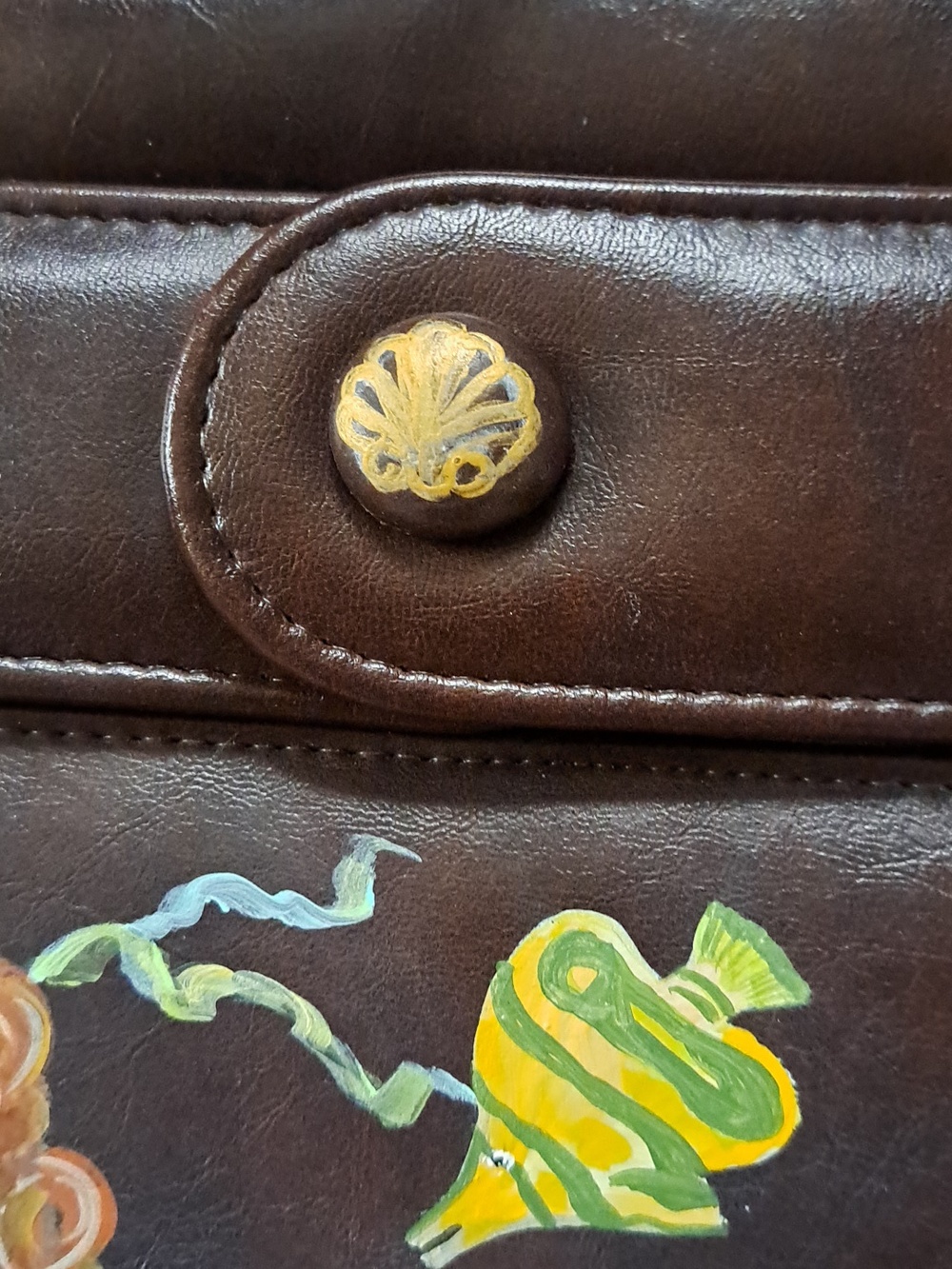 Vintage Berne Brown Hand-Painted Mermaid Leather Tote Bag - Like New - Picture 2 of 6